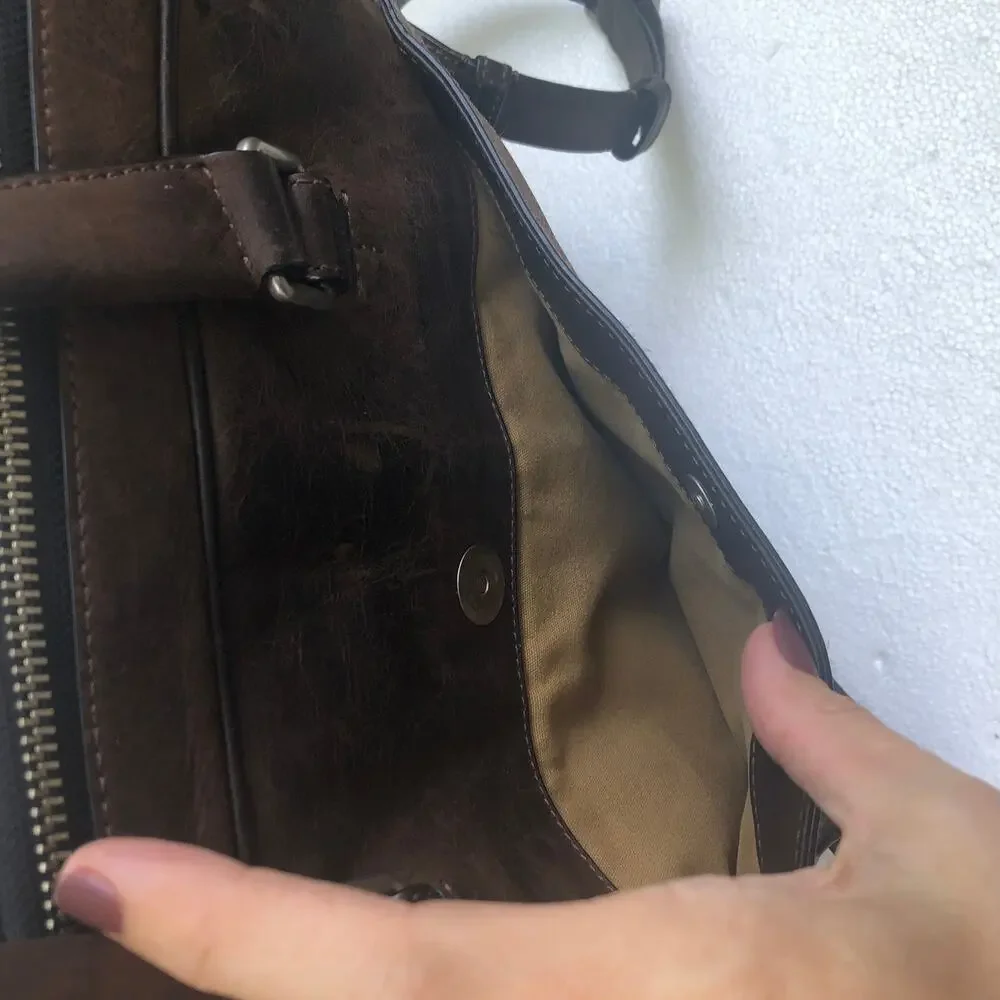 Frye Oliver Two-Handle Briefcase Messenger Bag Brown Leather